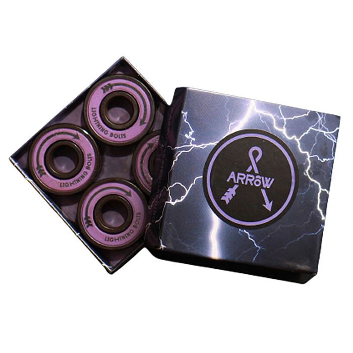 Rodamientos para monopatín Arrow Bearings ABEC 7 Color: Negro/ Morado. Juego de 8 rodamientos.