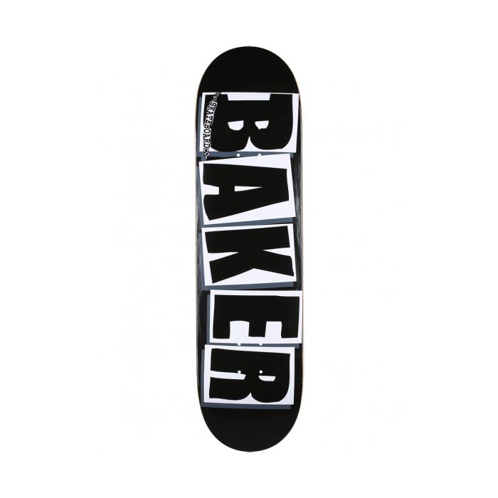 Tabla de monopatín Baker Brand Logo Black/ White. 8.125" x 31.50". Espacio entre ejes, 14.25". Color: Negro/ Blanco