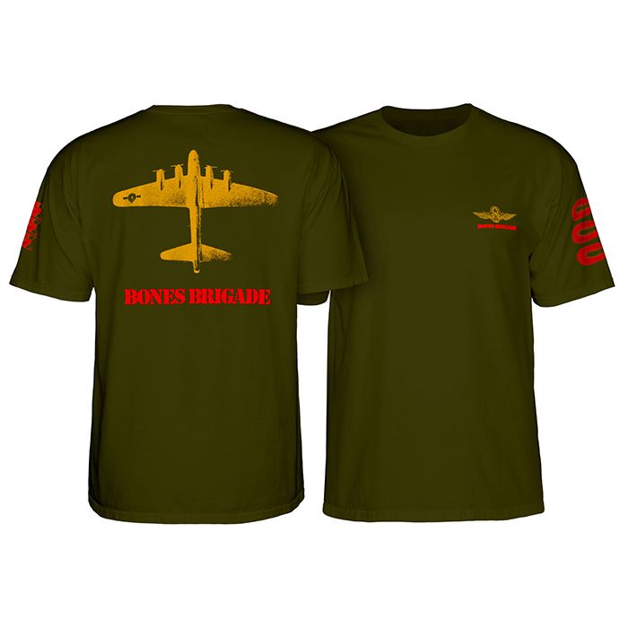 Camiseta de manga corta Bones Brigade Bomber. Color: Verde Militar. (Unidad) 