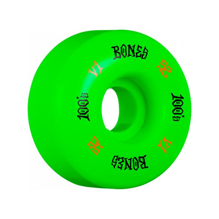 Ruedas de Monopatín Bones Wheels 100's V1 Standard OG Formula #1. 52mm x 31mm.100a. Color: Verde. (4 Unidades)