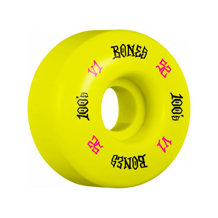 Ruedas de Monopatín Bones Wheels 100's V1 Standard OG Formila #1. 52mms x 31mm.100a. Color: Amarillo. (4 Unidades)