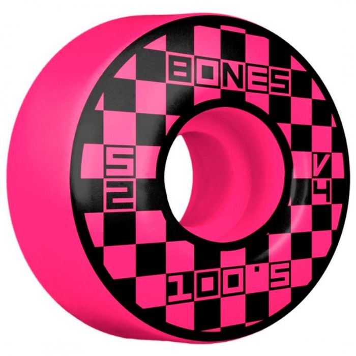 Bones Wheels 100's V4  OG Formula Block Party Wide 52mm. 100a. Pink. (4 Ruedas)