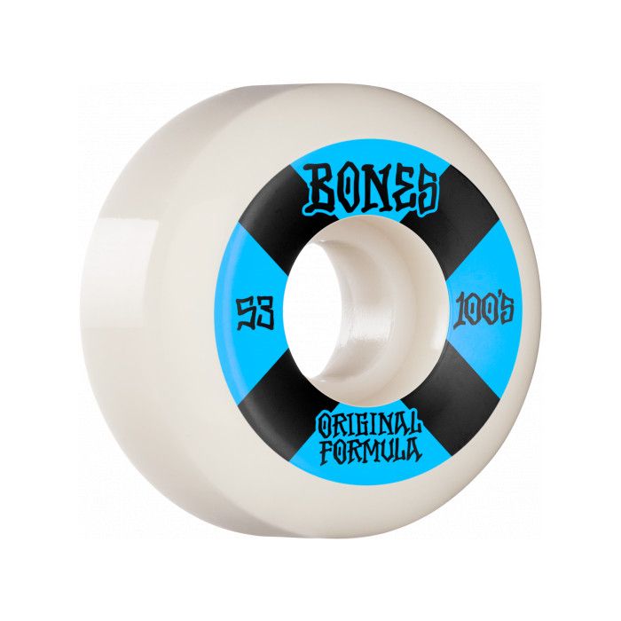 Ruedas de Monopatín Bones Wheels 100's V5 Sidecut OG Formula #4. 53mm x 31mm. 100a. Color: Blanco. (4 Unidades)