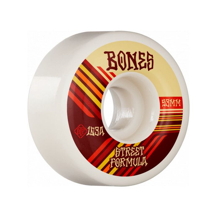 Ruedas de Monopatín Bones Wheels STF V4 Wide Retros. 53mm x 34mm. 103a. Color: Blanco. (4 Unidades)