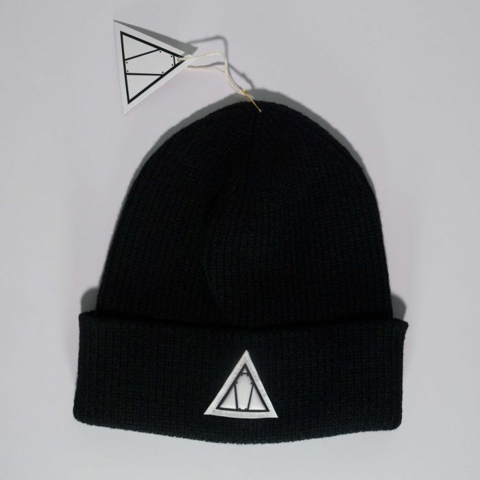 Coffin Wheels triangle Beanie. Black/ White