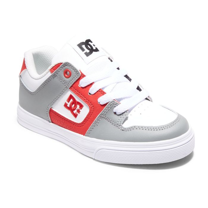 Zapatilla DC Shoes Pure Color, Gris/ Blanco/ Rojo
Para niños.