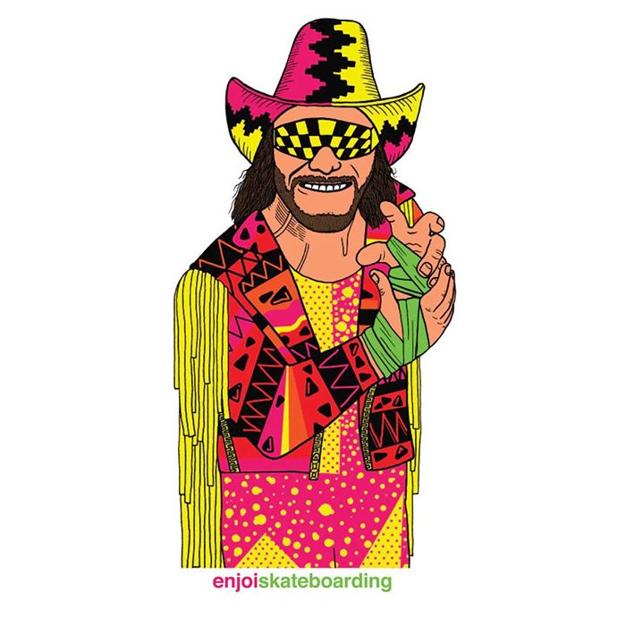 Adhesivo de monopatín Enjoi Body Slam Macho Man 5.75" X 3.75". (Unidad)