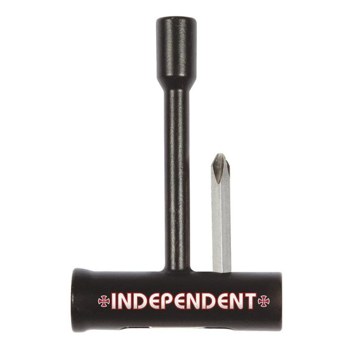 LlaveIndependent Bearing Saver T-Tool. Color Negro La primera y única llave de skate diseñada para prevenir el daño que puede ocurrir cuando instalas los rodamientos y ajustas las tuercas de los ejes.