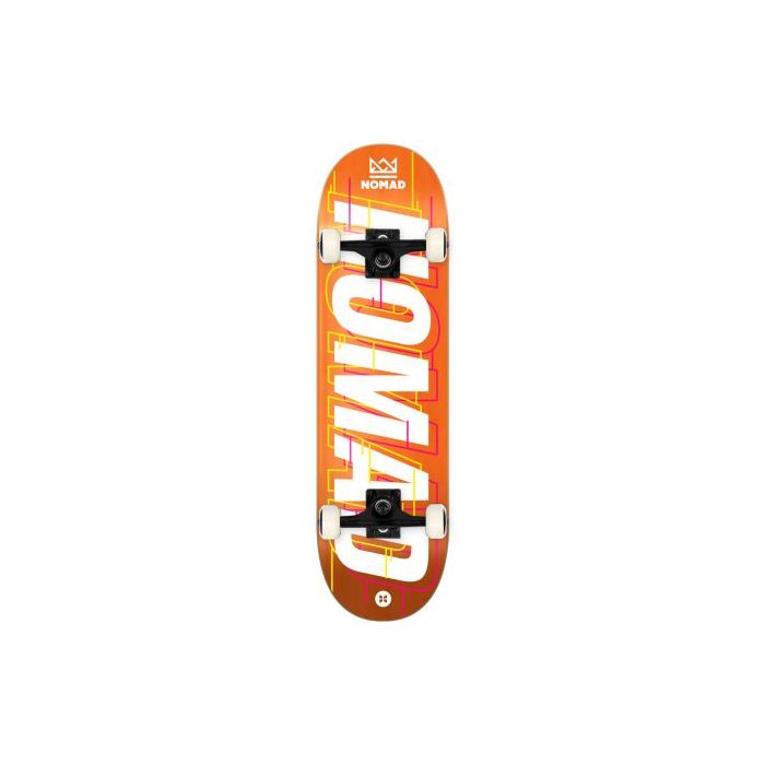 Monopatín completo Nomad Skateboards Glitch. 8.0" x 31.75". Concavo Medio. Ruedas Nomad Crown logo, 52mm x 33mm. 99a. Color: Naranja . (Unidad)