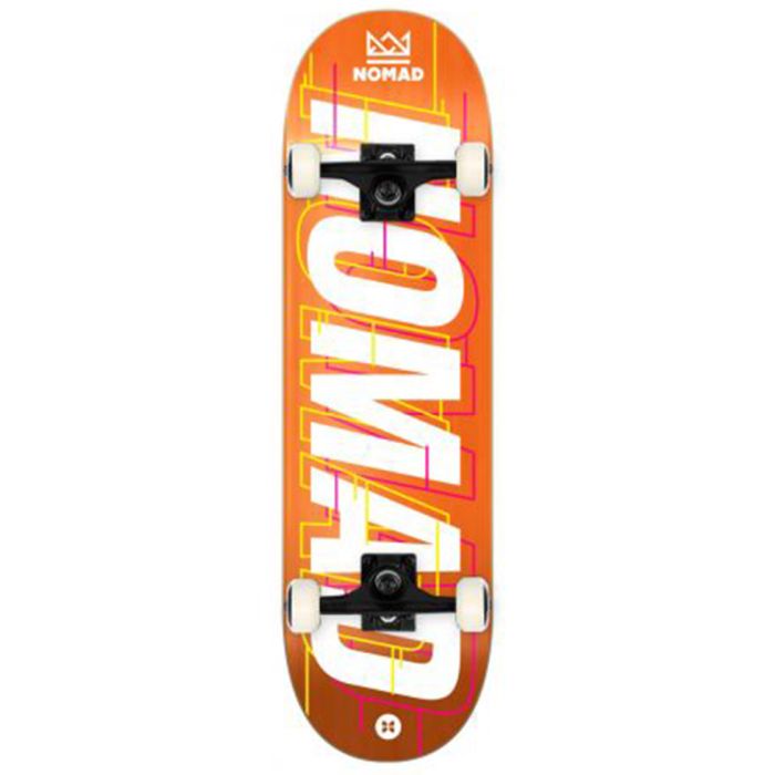 Monopatín completo Nomad Skateboards Glitch. 8.0" x 31.75". Concavo Medio. Ruedas Nomad Crown logo, 52mm x 33mm. 99a. Color: Naranja . (Unidad)