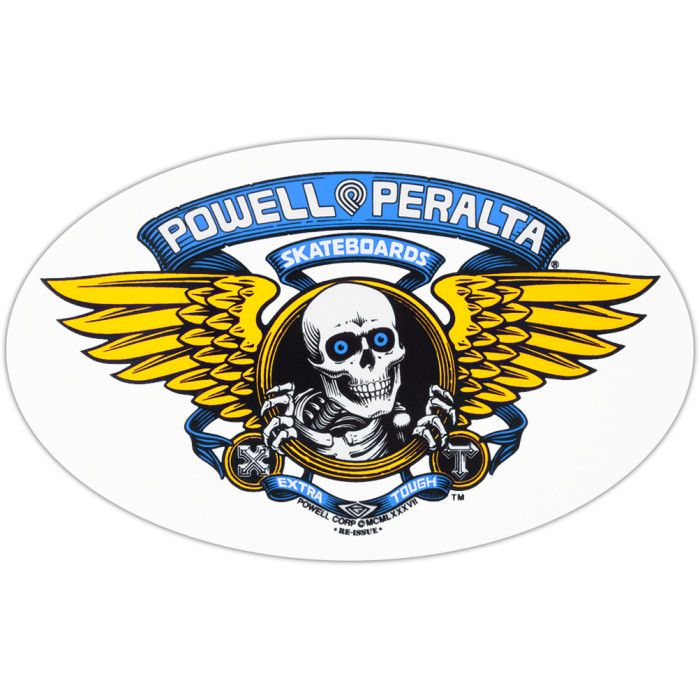 Pegatina de Powell Peralta Sticker Winged Ripper. Tamaño 5" x 3". 12.6 cm. x 7.56cm.
 White/Blue