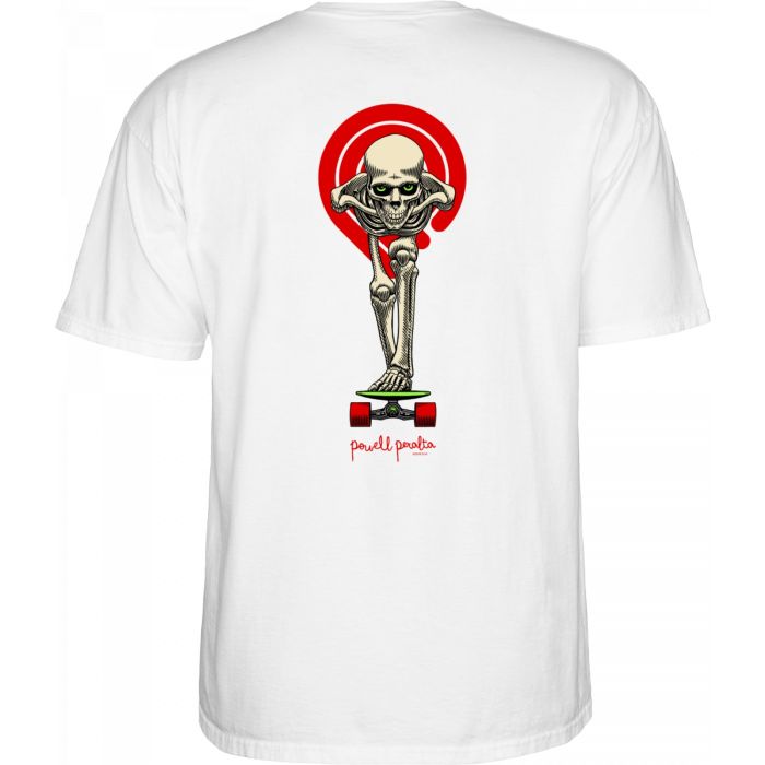 Camiseta de manga corta Powell Peralta Tucking Skeleton. Color: Blanco