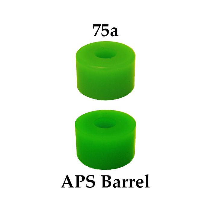 Gomas Riptide Bushings APS Barrel. Color: Verde Claro. 75a. (2 Unidades)
Las gomas de skate de barril se venden como un PAR con una pegatina y NO se incluyen ARANDELAS:

 La fórmula APS es un par de puntos más blanda de lo que miden, así que ordene en 