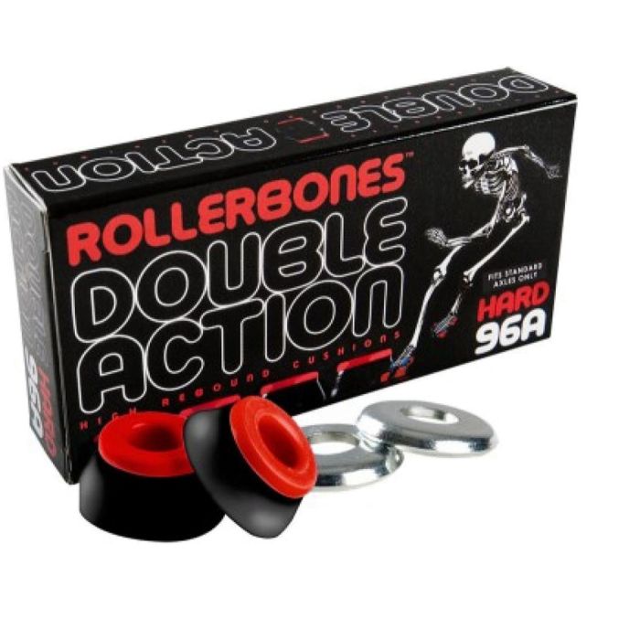 Gomas para patines Bones Roller Double Action Hardcore Bushingss. Dura. Color: Negras/ Rojas 96a (8 Unds)