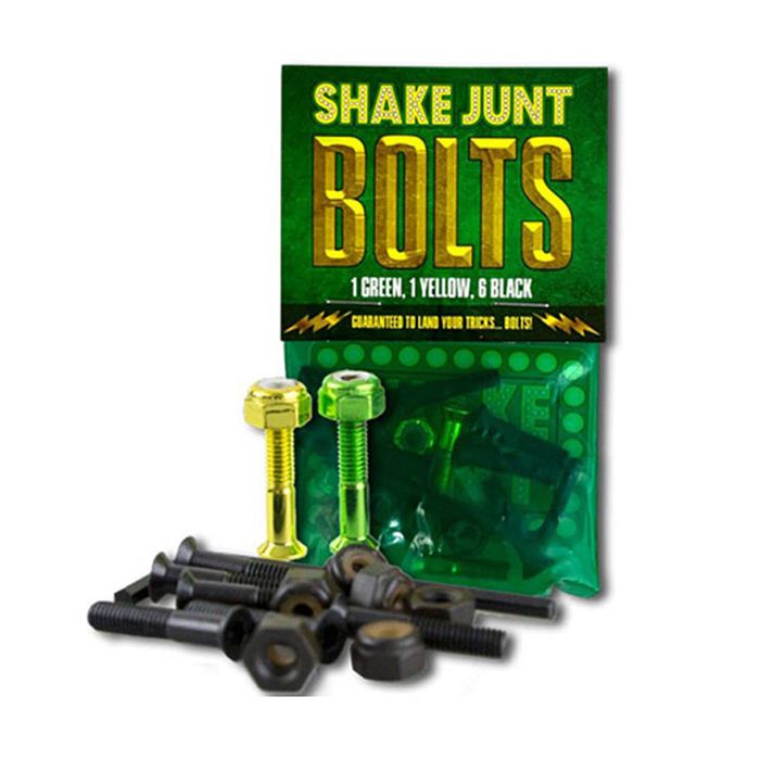 Tornillo Shake Junt Bag O-Bolts Allen 1. Contiene 6 tornillos negros, 1 verde, 1 dorado. Color: Verde/ Amarillo/ Negro