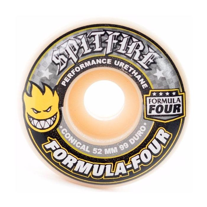 Ruedas de monopatín Spitfire Wheels Formula Four Conical Yellow Print 52mm x 31.5mm. 99a. Color: Natural