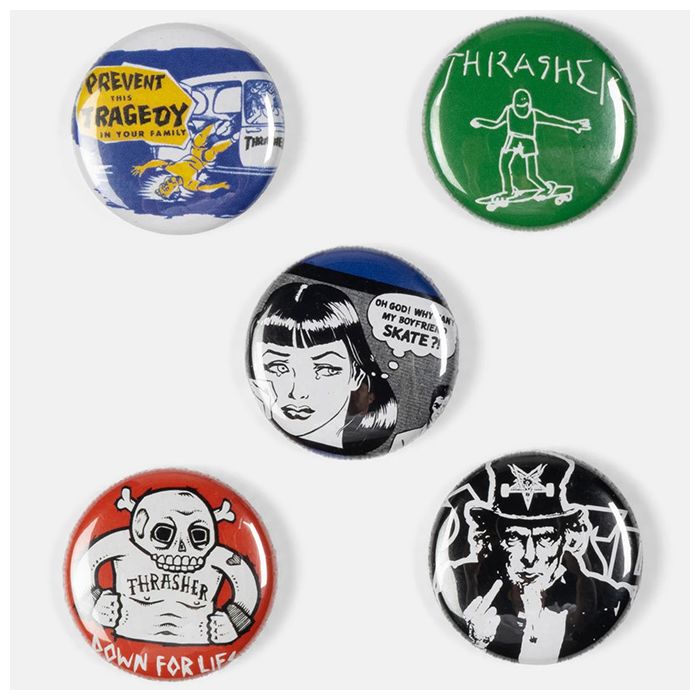 Chapas de 1" KROOKED, THRASHER, LAKAI. 1 pulgada de diametro, 2.54 cm de diametro 