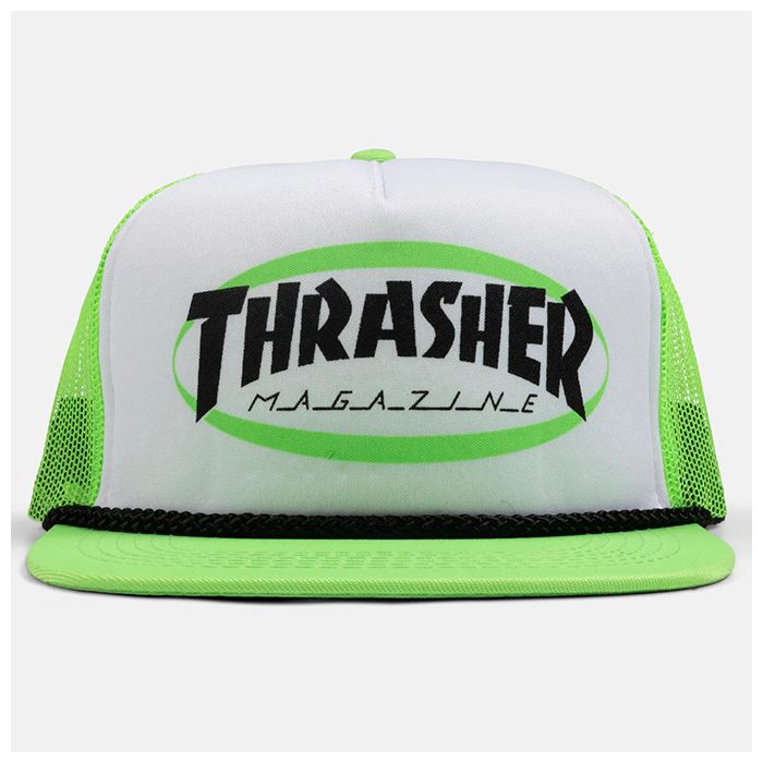 Gorra Thrasher Ellipse Logo Trucker Rope Hat. Color: Verde. Talla adjustable