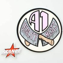 Adhesivo A1 Meats NOS Butcher. Color: Rosa. 4". Adhesivo vintage original, no es una reedicion.