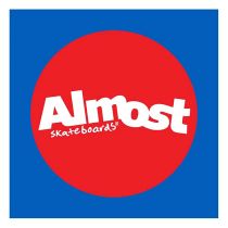 Adhesivo Almost Skateboards Shapes 3" x 3". Color: Azul/Rojo