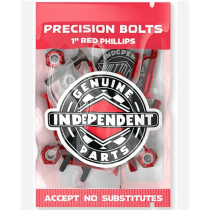 Tornillo Independent Trucks Precision Phillips 1" (Juego 8). Cada juego contiene 6 pernos y tuercas negros y 2 Rojos colores.